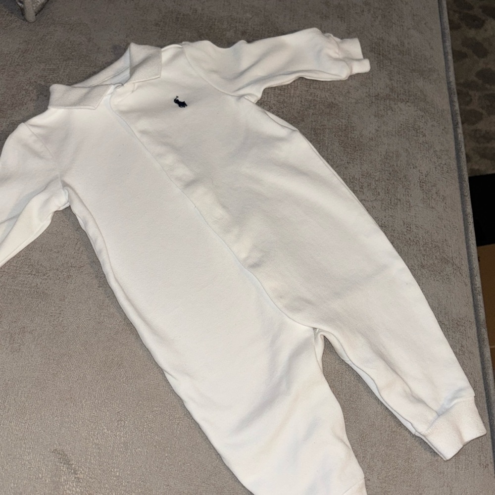 Ralph Lauren White Cotton Polo Coverall. 6 month size.